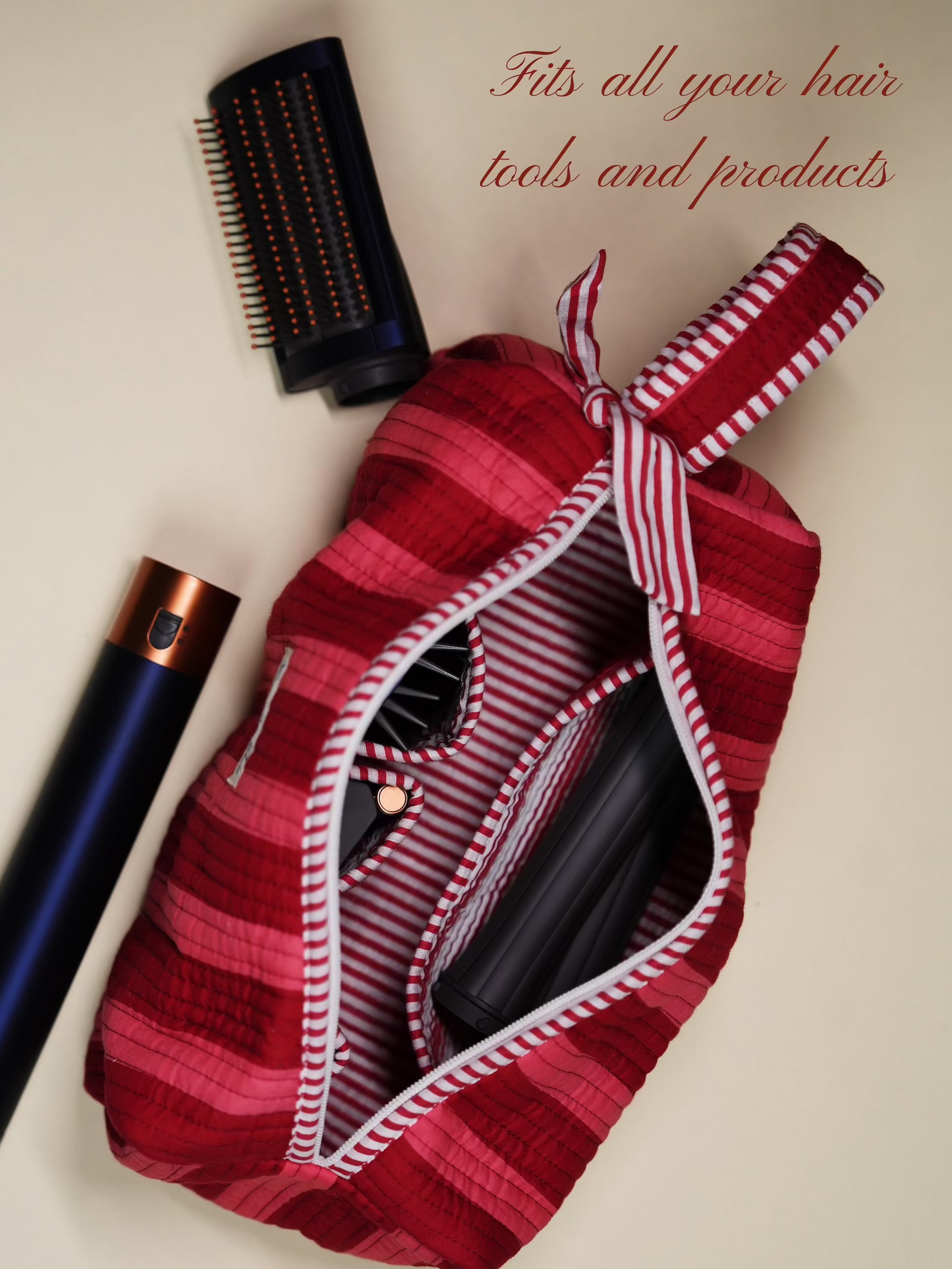 Cherry Stripe Hair Tools Bag