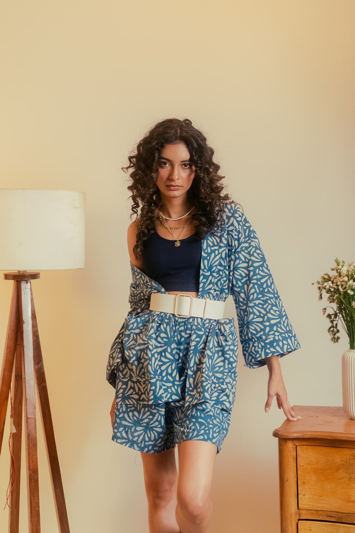 Blue Rose Shrug and Shorts Set